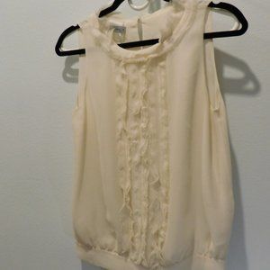 Rene Lezard Silk White Sleeveless Frill Front Semi Sheer Blouse, Women's 34